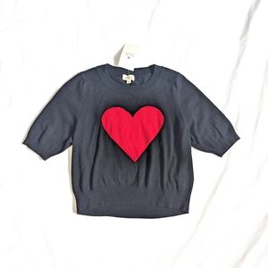 Womens Pol L Short Sleeve Sweater Black Red Heart Y2K Kawaii Retro Preppy NWT